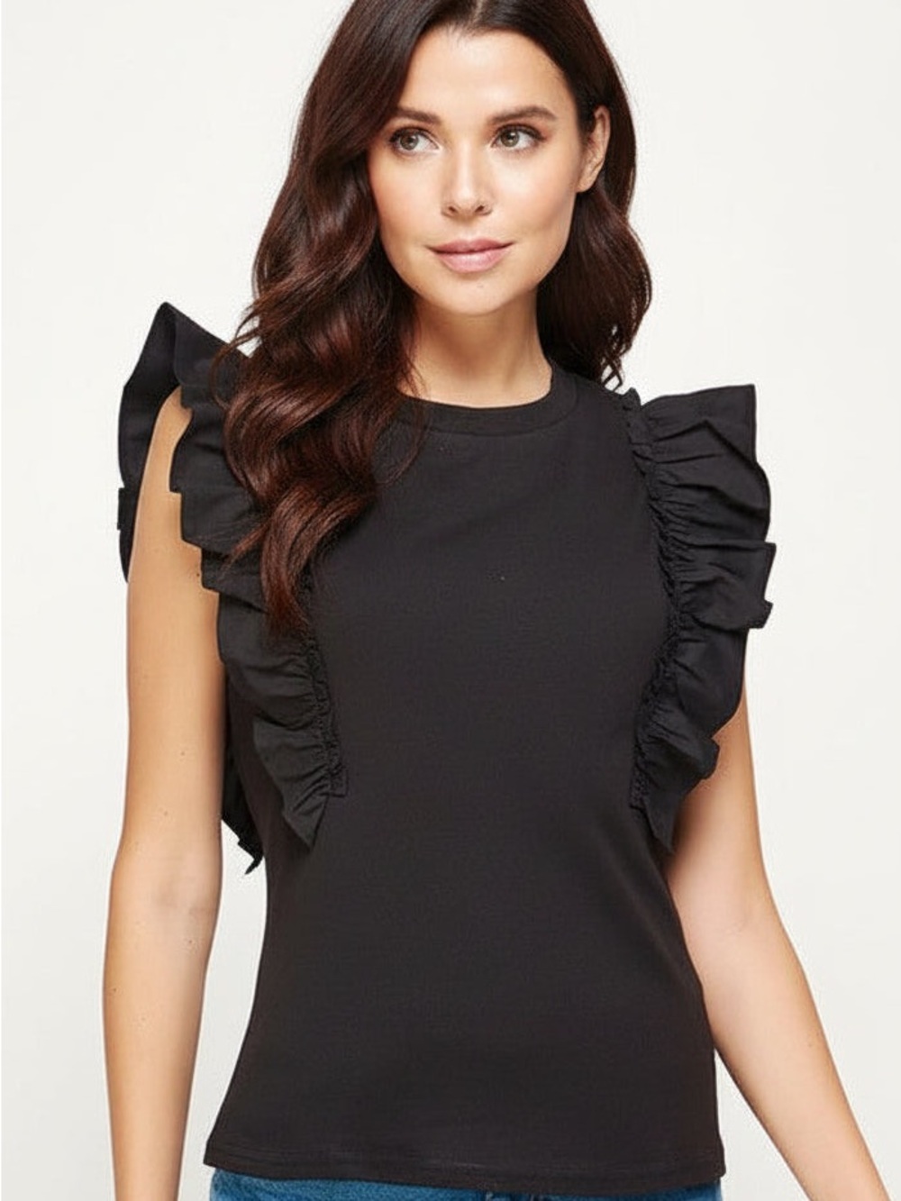 Women's Black Ruffle Sleeve Tank Top